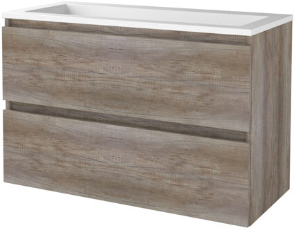 Boss & Wessing Badmeubelset Aquasplash Salt 100x46 cm Greeploos 2 Lades Met Wastafel Acryl Scotch Oak Aquasplash