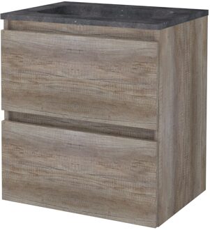 Boss & Wessing Badmeubelset Aquasplash Salt 60x46 cm Greeploos 2 Lades Met Wastafel Hardsteen Scotch Oak Aquasplash
