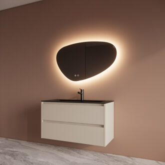 Boss & Wessing Badmeubelset BWS Riga Met Asia Wastafel Mat Zwart 100 cm Kasjmier Beige