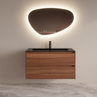 Boss & Wessing Badmeubelset BWS Riga Met Asia Wastafel Mat Zwart 100 cm Walnoot Boss & Wessing