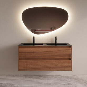 Boss & Wessing Badmeubelset BWS Riga Met Asia Wastafel Mat Zwart 120 cm Walnoot Bruin