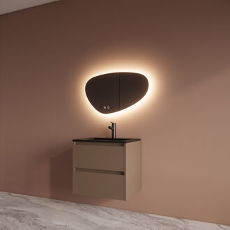 Boss & Wessing Badmeubelset BWS Riga Met Asia Wastafel Mat Zwart 60 cm Latte