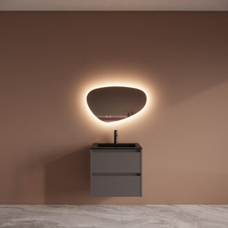 Boss & Wessing Badmeubelset BWS Riga Met Asia Wastafel Mat Zwart 60 cm Leigrijs Antraciet