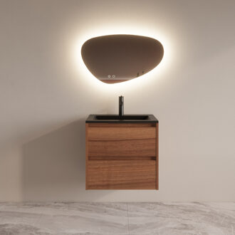 Boss & Wessing Badmeubelset BWS Riga Met Asia Wastafel Mat Zwart 60 cm Walnoot Boss & Wessing