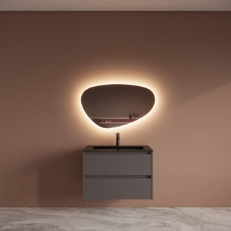 Boss & Wessing Badmeubelset BWS Riga Met Asia Wastafel Mat Zwart 80 cm Leigrijs Antraciet