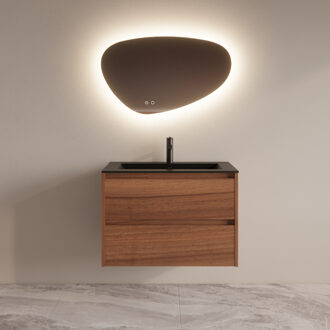 Boss & Wessing Badmeubelset BWS Riga Met Asia Wastafel Mat Zwart 80 cm Walnoot Boss & Wessing