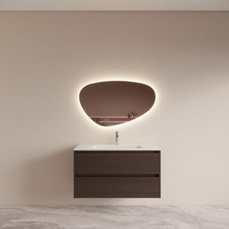 Boss & Wessing Badmeubelset BWS Riga met Asia Wastafel Wit 100 cm Bruin Eiken