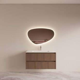 Boss & Wessing Badmeubelset BWS Riga Met Asia Wastafel Wit 100 cm Donker Eiken Japandi Bruin