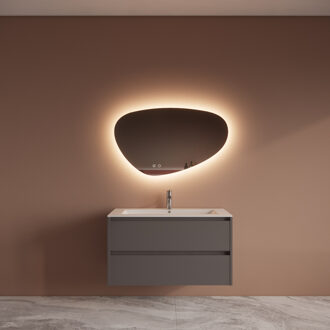 Boss & Wessing Badmeubelset BWS Riga Met Asia Wastafel Wit 100 cm Leigrijs Antraciet