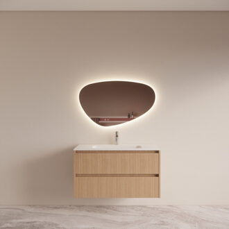 Boss & Wessing Badmeubelset BWS Riga Met Asia Wastafel Wit 100 cm Licht Eiken Japandi Bruin