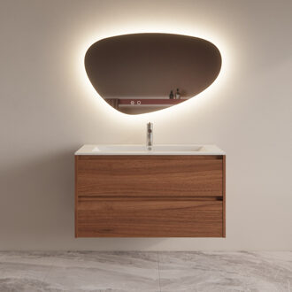 Boss & Wessing Badmeubelset BWS Riga Met Asia Wastafel Wit 100 cm Walnoot Boss & Wessing