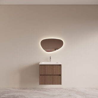 Boss & Wessing Badmeubelset BWS Riga Met Asia Wastafel Wit 60 cm Donker Eiken Japandi Bruin