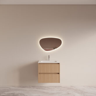 Boss & Wessing Badmeubelset BWS Riga Met Asia Wastafel Wit 60 cm Licht Eiken Japandi Bruin