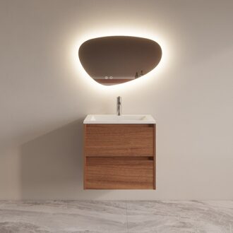 Boss & Wessing Badmeubelset BWS Riga Met Asia Wastafel Wit 60 cm Walnoot Boss & Wessing