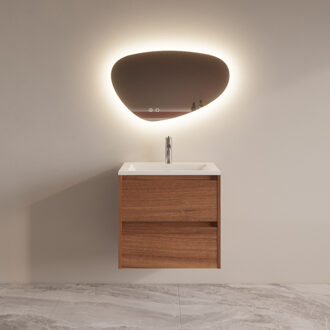 Boss & Wessing Badmeubelset BWS Riga Met Asia Wastafel Wit 60 cm Walnoot Bruin