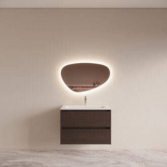 Boss & Wessing Badmeubelset BWS Riga met Asia Wastafel Wit 80 cm Bruin Eiken