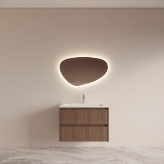 Boss & Wessing Badmeubelset BWS Riga Met Asia Wastafel Wit 80 cm Donker Eiken Japandi Bruin