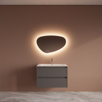 Boss & Wessing Badmeubelset BWS Riga Met Asia Wastafel Wit 80 cm Leigrijs Antraciet