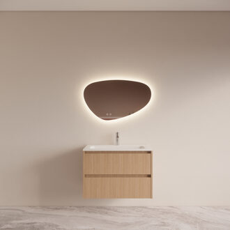 Boss & Wessing Badmeubelset BWS Riga Met Asia Wastafel Wit 80 cm Licht Eiken Japandi Bruin