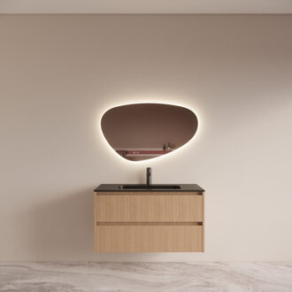 Boss & Wessing Badmeubelset BWS Riga met Asia Wastafel Zwart 100 cm Licht Eiken Japandi Bruin