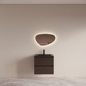 Boss & Wessing Badmeubelset BWS Riga met Asia Wastafel Zwart 60 cm Bruin Eiken