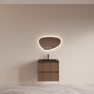 Boss & Wessing Badmeubelset BWS Riga met Asia Wastafel Zwart 60 cm Donker Eiken Japandi Bruin