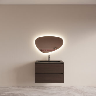 Boss & Wessing Badmeubelset BWS Riga met Asia Wastafel Zwart 80 cm Bruin Eiken