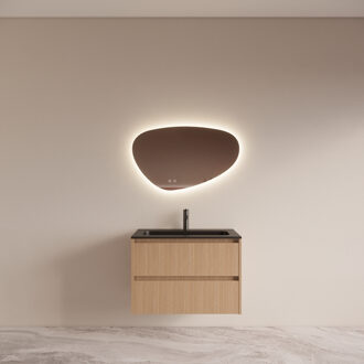 Boss & Wessing Badmeubelset BWS Riga met Asia Wastafel Zwart 80 cm Licht Eiken Japandi Bruin