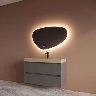 Boss & Wessing Badmeubelset BWS Riga Met Lako Wastafel Cappuccino 100 cm Leigrijs Antraciet