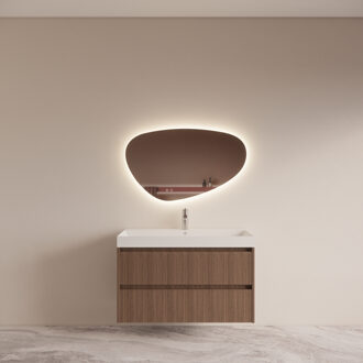 Boss & Wessing Badmeubelset BWS Riga Met Lako Wastafel Wit 100 cm Donker Eiken Japandi Bruin