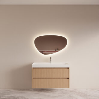 Boss & Wessing Badmeubelset BWS Riga Met Lako Wastafel Wit 100 cm Licht Eiken Japandi Bruin