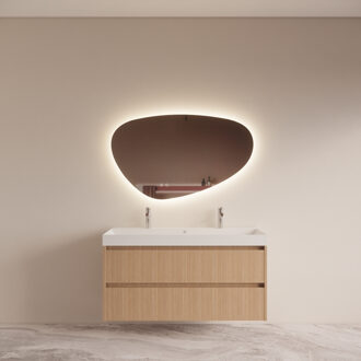 Boss & Wessing Badmeubelset BWS Riga Met Lako Wastafel Wit 140 cm Licht Eiken Japandi Bruin