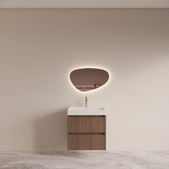 Boss & Wessing Badmeubelset BWS Riga Met Lako Wastafel Wit 60 cm Donker Eiken Japandi Bruin