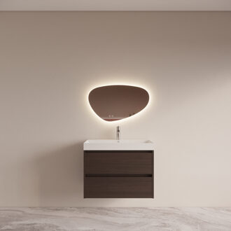 Boss & Wessing Badmeubelset BWS Riga met Lako Wastafel Wit 80 cm Bruin Eiken