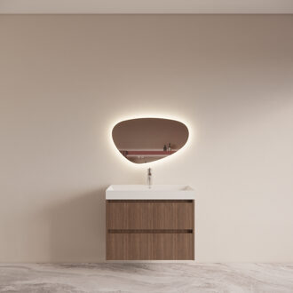 Boss & Wessing Badmeubelset BWS Riga Met Lako Wastafel Wit 80 cm Donker Eiken Japandi Bruin