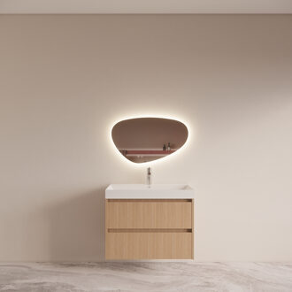 Boss & Wessing Badmeubelset BWS Riga Met Lako Wastafel Wit 80 cm Licht Eiken Japandi Bruin