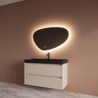 Boss & Wessing Badmeubelset BWS Riga Met Lako Wastafel Zwart 100 cm Kasjmier Beige