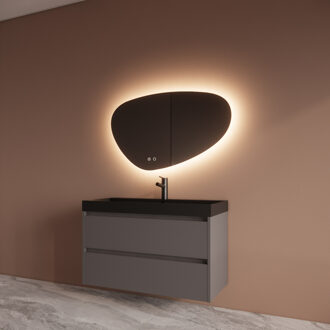 Boss & Wessing Badmeubelset BWS Riga Met Lako Wastafel Zwart 100 cm Leigrijs Antraciet