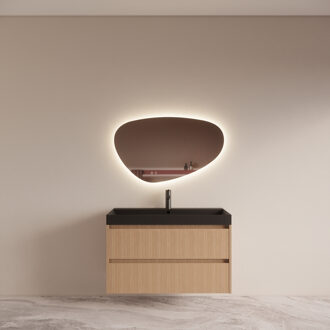 Boss & Wessing Badmeubelset BWS Riga met Lako Wastafel Zwart 100 cm Licht Eiken Japandi Bruin