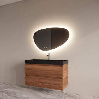 Boss & Wessing Badmeubelset BWS Riga Met Lako Wastafel Zwart 100 cm Walnoot Antraciet