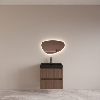 Boss & Wessing Badmeubelset BWS Riga met Lako Wastafel Zwart 60 cm Donker Eiken Japandi Bruin