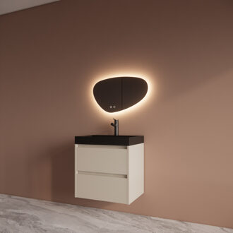 Boss & Wessing Badmeubelset BWS Riga Met Lako Wastafel Zwart 60 cm Kasjmier Beige