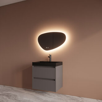 Boss & Wessing Badmeubelset BWS Riga Met Lako Wastafel Zwart 60 cm Leigrijs Antraciet