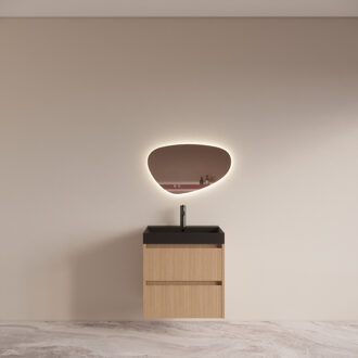 Boss & Wessing Badmeubelset BWS Riga met Lako Wastafel Zwart 60 cm Licht Eiken Japandi Bruin