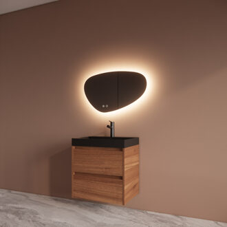 Boss & Wessing Badmeubelset BWS Riga Met Lako Wastafel Zwart 60 cm Walnoot Bruin