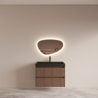 Boss & Wessing Badmeubelset BWS Riga met Lako Wastafel Zwart 80 cm Donker Eiken Japandi Bruin