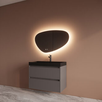 Boss & Wessing Badmeubelset BWS Riga Met Lako Wastafel Zwart 80 cm Leigrijs Antraciet