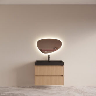 Boss & Wessing Badmeubelset BWS Riga met Lako Wastafel Zwart 80 cm Licht Eiken Japandi Bruin