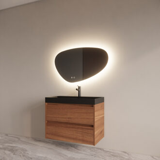 Boss & Wessing Badmeubelset BWS Riga Met Lako Wastafel Zwart 80 cm Walnoot Antraciet