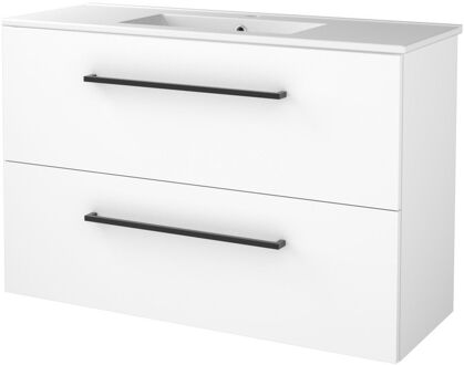 Boss & Wessing Badmeubelset BWS Salt 100x39cm Met Grepen 2 Lades Met Wastafel 1 Kraangat Ice White Wit